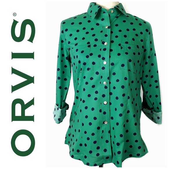 NWOT ORVIS Wrinkle Resistant Polka Dot Shirt - Picture 1 of 6